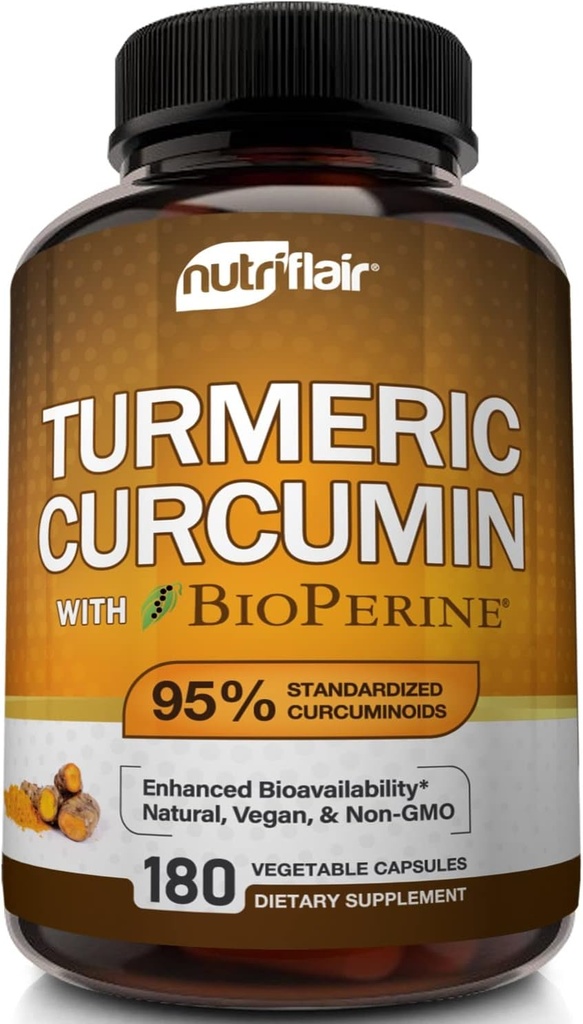 BioPerineとNutriFlairターメリッククルクミン - 1300mg、180カプセル - 95%の標準化されたクルクミノイドのターメリックサプリメント抽出物 - 180カプセル