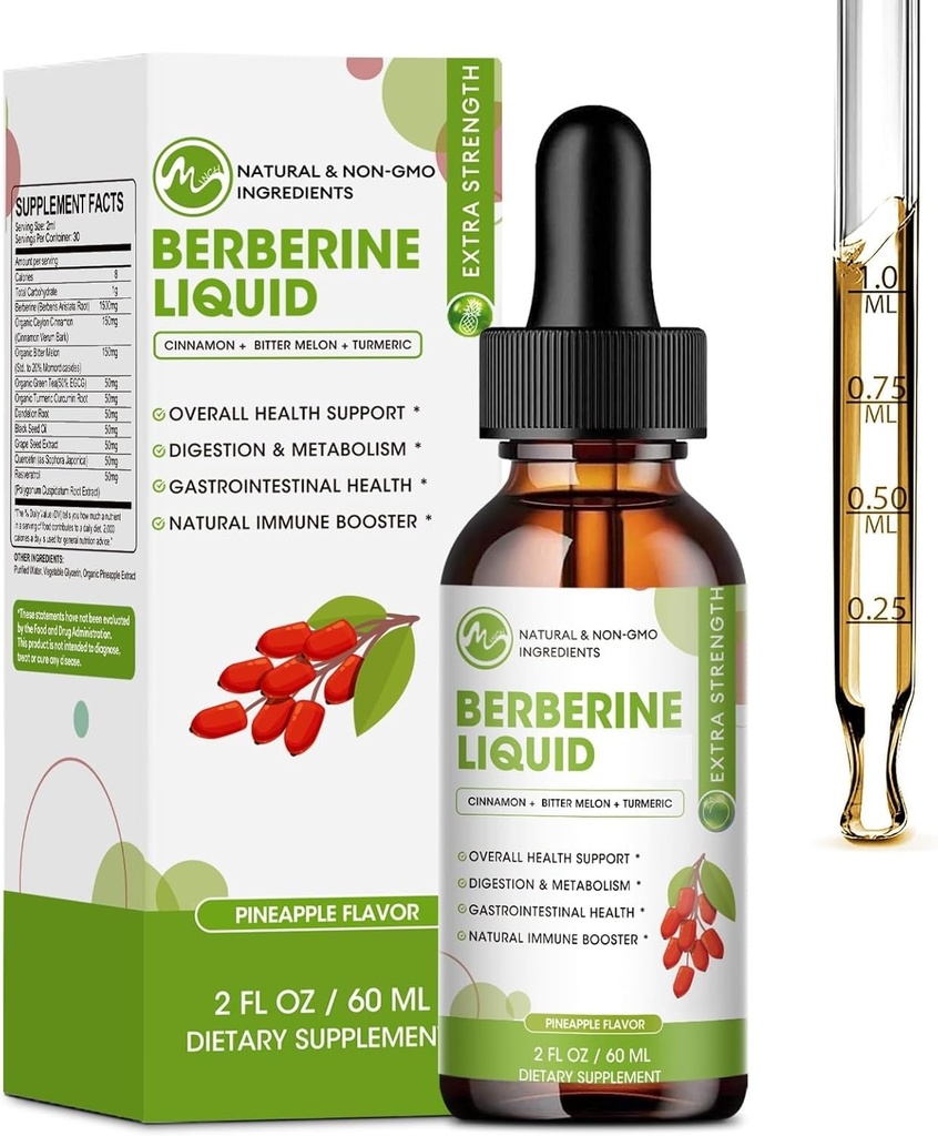 Berberineの補足の液体の低下、Ceylonのシナモン、Turmeric、Resveratrol、ビター・メロン、及びより多くの元の強さのビーガン補足、サポート免疫システム及び消化器系