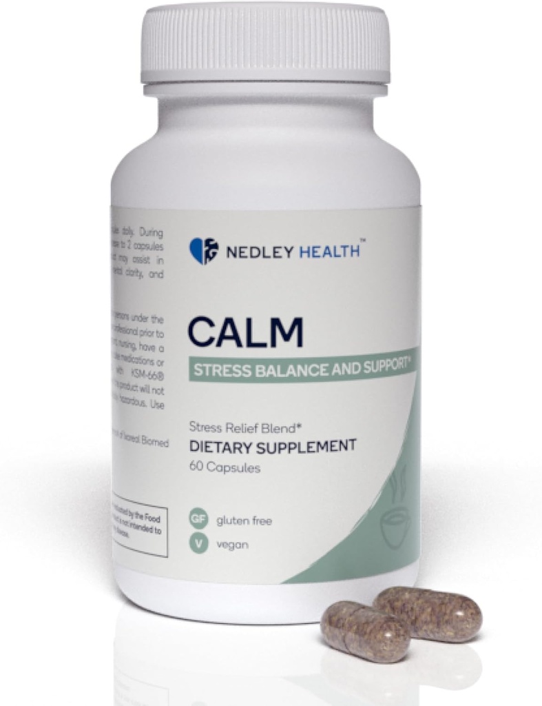 Calm - Natural Stress Relief & Mood Support Supplement - Ashwagandha, Lemon Balm, L-Theanine - 60 Vegan Capsules (Calm)