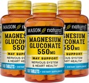 メイソンナチュラルマグネシウムグルコネート550mg、通常のヘルシーハートと神経系サポートのための300日の供給、100錠(パック3)