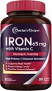Doctor's Recipes Iron Supplement 65 mg with Vitamin C - Maximized Absorption & Stomach Friendly Iron Pills for Red Blood Cells Formation, Heart, Brain & Immunity Health - Vegan Non-GMO 90 Iron Tablets