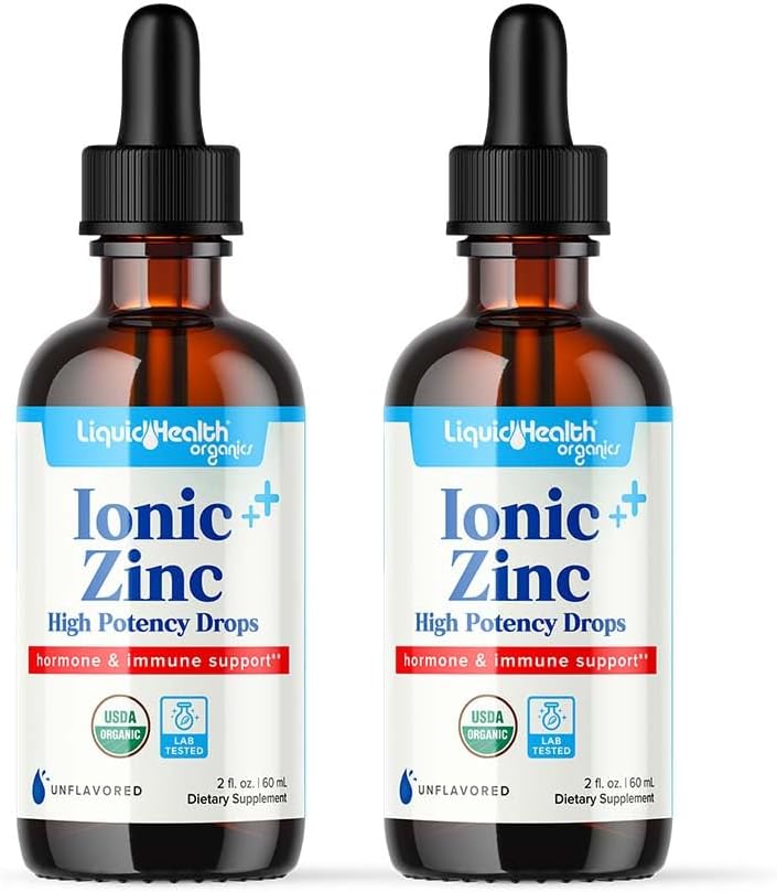 LIQUIDHEALTH USDAの有機性イオン亜鉛高い効力の低下-大人ののためのミネラル液体のビタミンの補足を、子供-免疫及び消化器系サポート、皮及び傷の健康-米国は、作りました、ビーガン、非GMO (2パック)