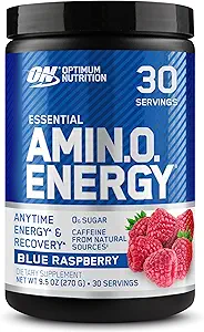Optimum Nutrition Amino Energy - Pre Workout with Green Tea, BCAA, Amino Acids, Keto Friendly, Green Coffee Extract, Energy Powder - Blue Raspberry, 30 Servings (Packaging May Vary)