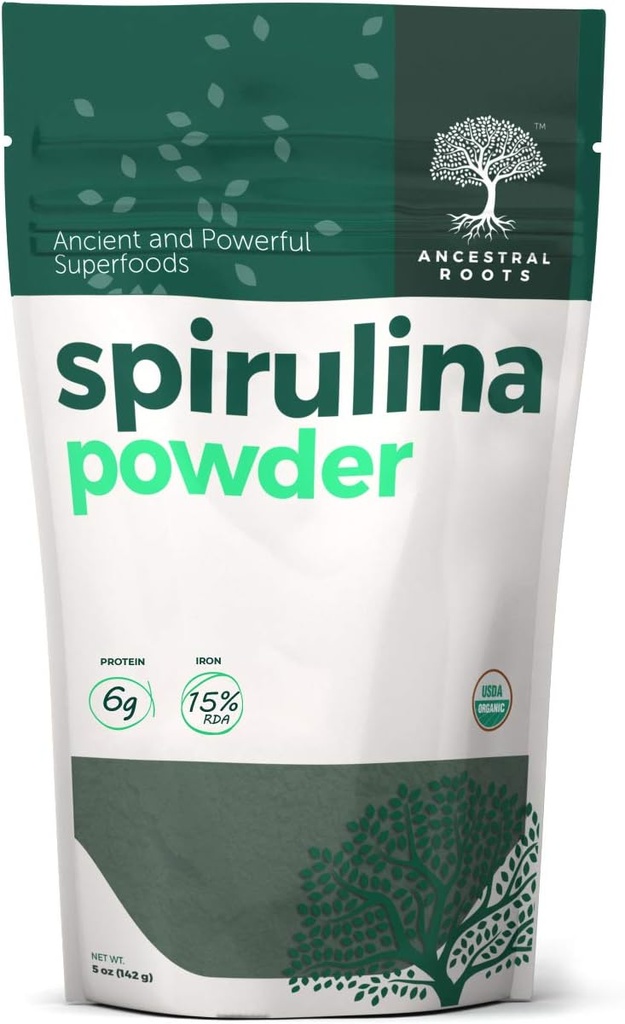 Ancestral Roots - Organic Spirulina Powder (5 oz) USDA Certified Vegan Spirulina Powder I 100% Pure Superfood for Optimal Health & Immune Support.