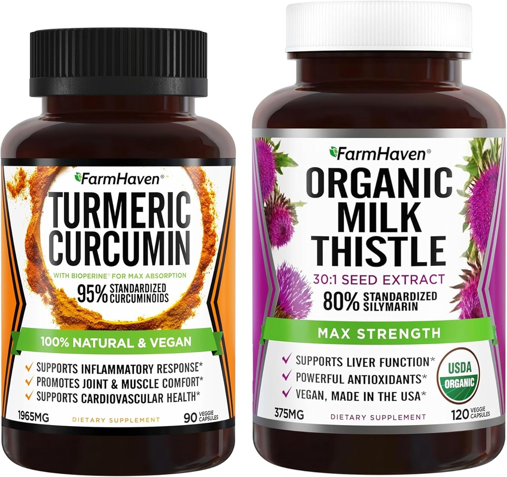 FarmHavenミルクの牛120のカプセルおよびTurmeric Curcumin 90のカプセル