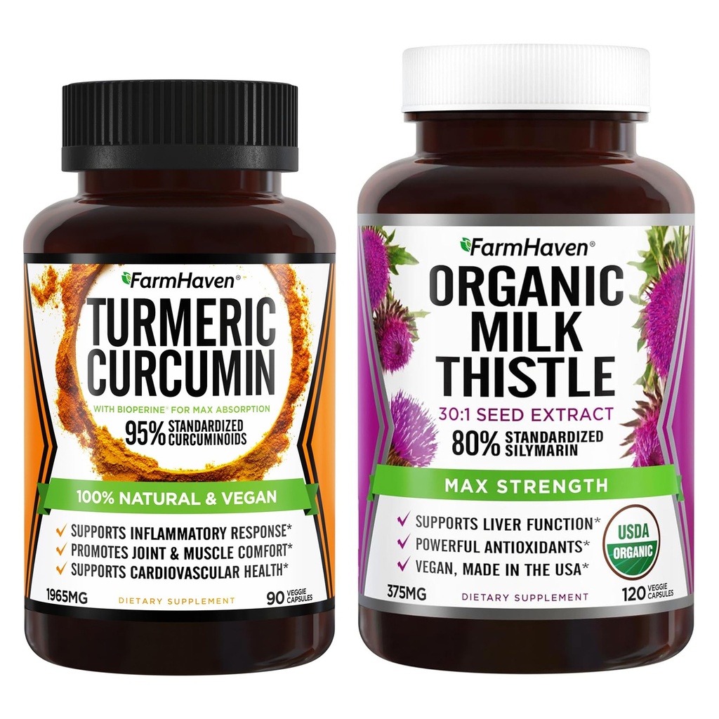 FarmHavenミルクの牛120のカプセルおよびTurmeric Curcumin 90のカプセル