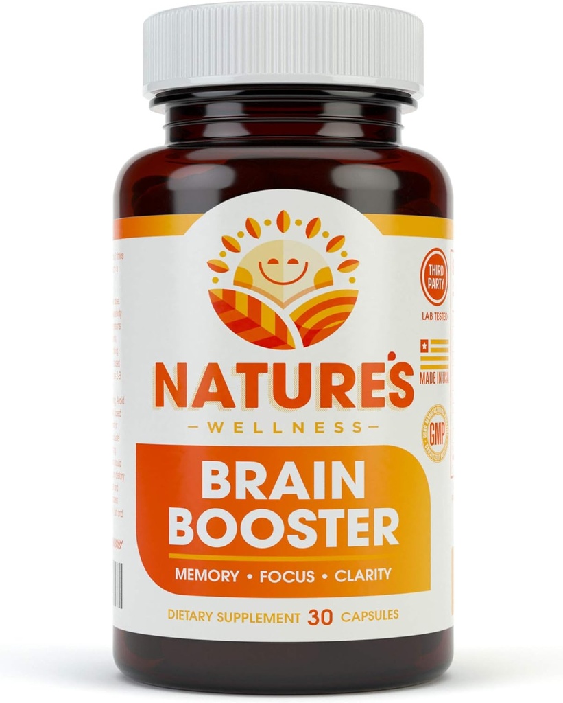Natures Wellness Brain Booster | 集中力、記憶力、メンタルの明快さを高めるための自然認知機能強化剤 | 能作脳サプリメント | DMAE、Rhodiola Rosea Extract、Bacopa Monnieri、Ginkgo Biloba