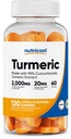 Nutricost ターメリック ガミー 2,000mg タメリックパーサービング(120 ガミー) - 60 サービング