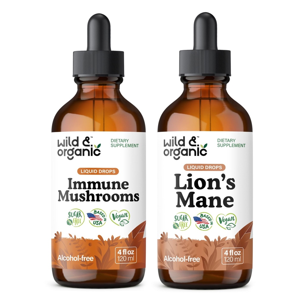 ワイルド&オーガニック 免疫キノコ チンキ 4 fl oz & ライオンズ マネ チンキ 4 fl oz