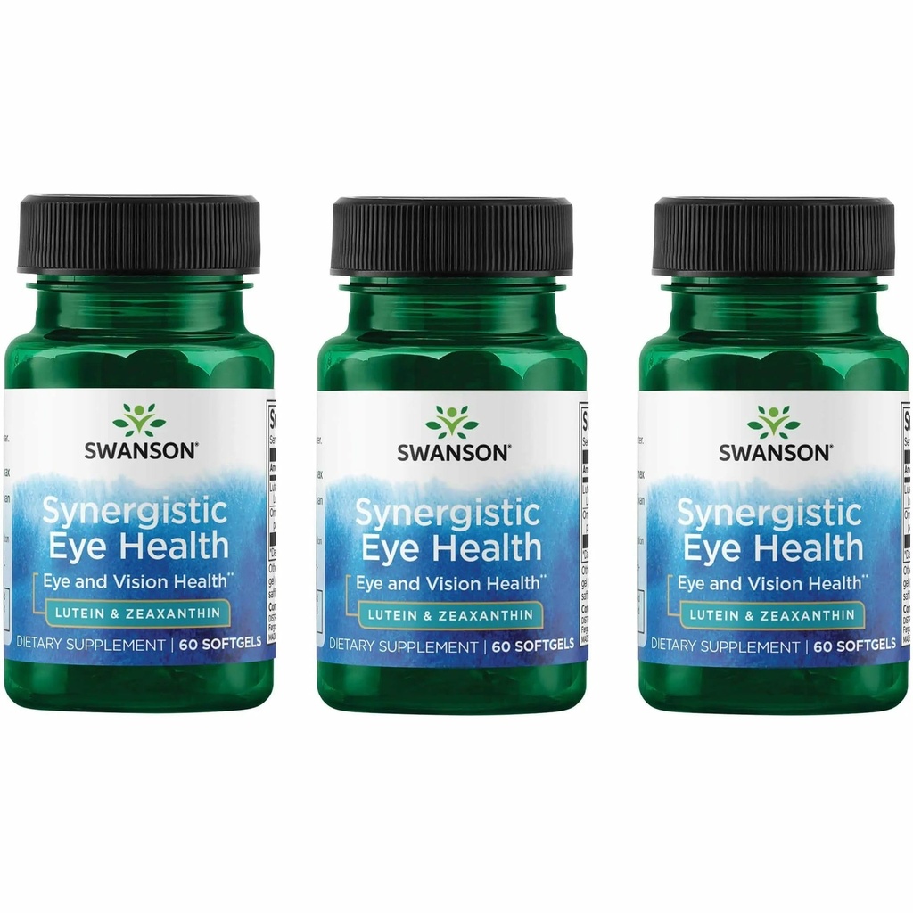 Swanson Lutein&Zeaxanthin Synergistic Eye Health Vision Retina Macula Supplement(Lutein 20mg&OmniXan Zeaxanthin 2mg) 60 Softgels 3パック