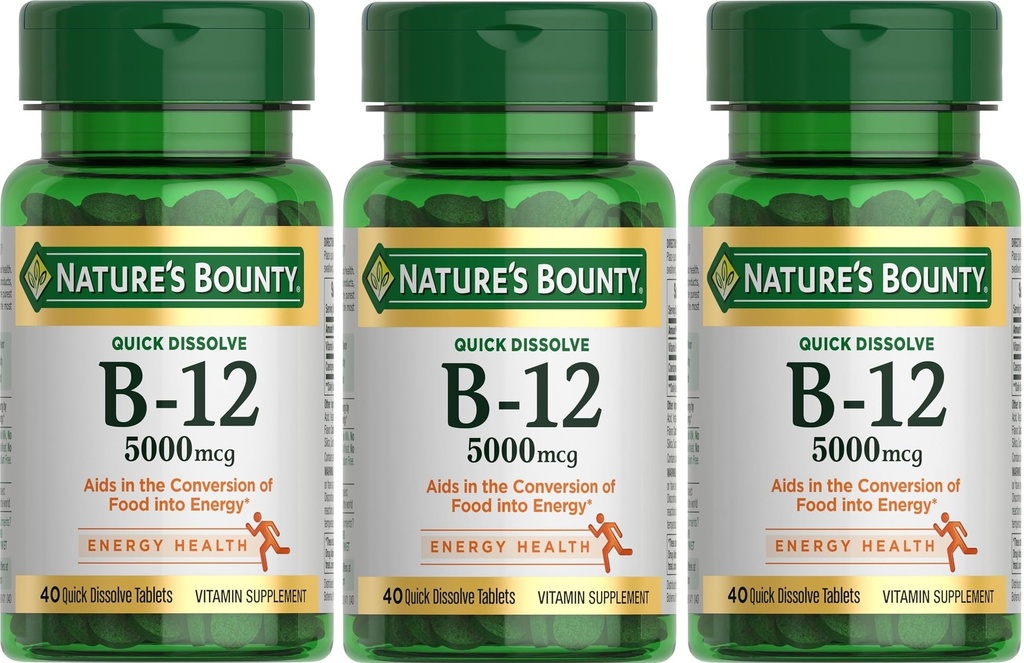Nature's Bounty ビタミン B-12 5000 mcg、40 の速い分解のタブレット(3)のパック