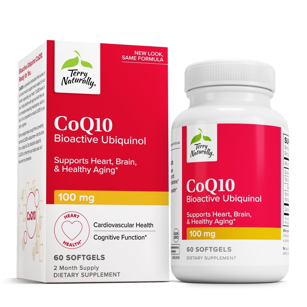 Terry Naturally CoQ10 BioActive Ubiquinol - 細胞エネルギーサポートサプリメント - BioActive CoQ10サプリメント - 補助健康な老化と脳の健康への栄養補助食品 - 60 Softgels