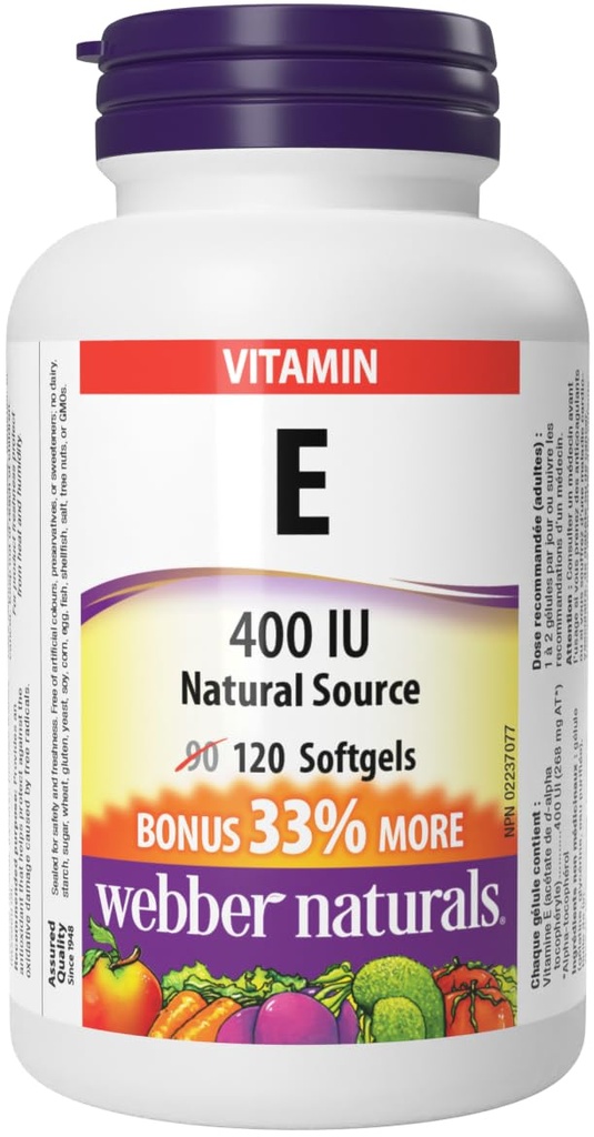 WebberナチュラルビタミンEナチュラルソースSoftgel、400 IU-120 Softgels