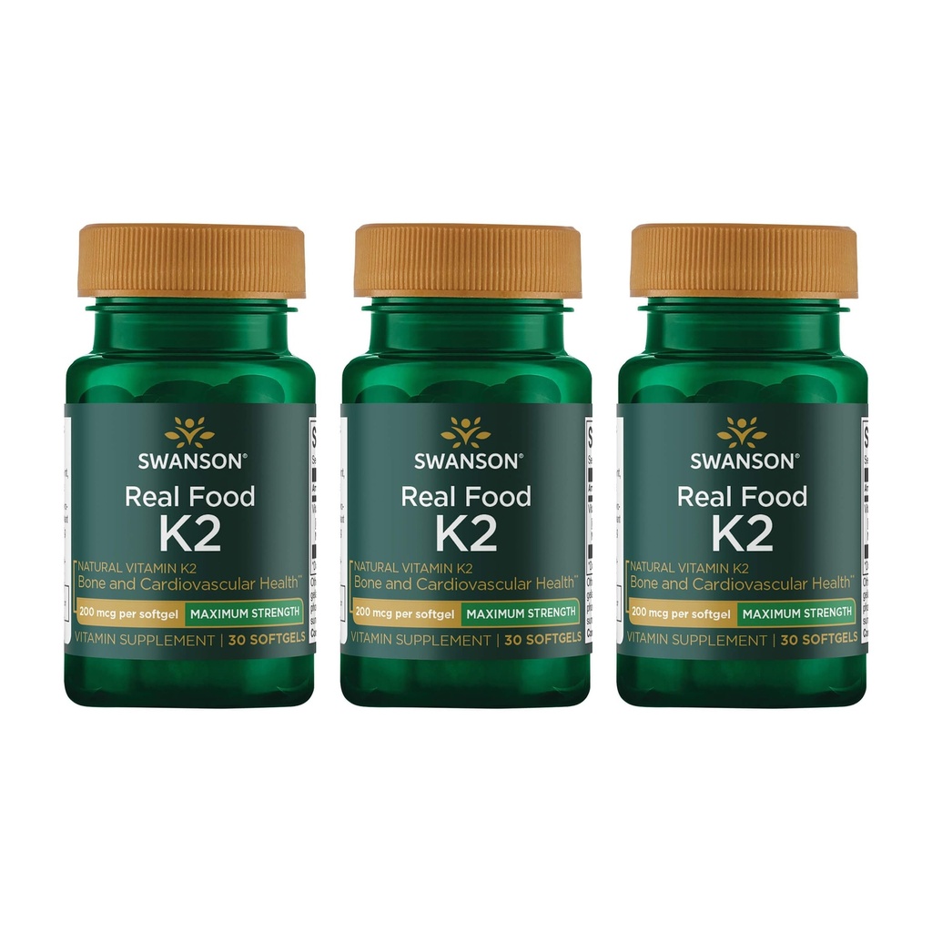 スワンソン最大強度ビタミンK2(メナキノン-7) - ビタミンサプリメントは、調整カルシウム(30軟ゲル、200mcg各)を助けるために、日本のNuttoから心血管および骨の健康飼料をサポート(3パック)