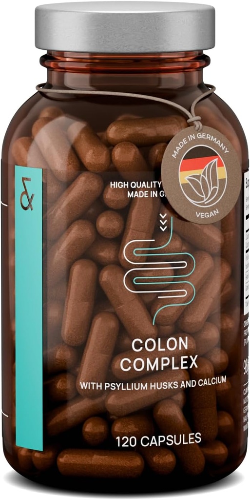 サイリウムハスクカプセル - サービングあたりの2200mg溶性繊維サプリメント - コロンコンプレックスとフェンネル、キャナウェイエキス&カルシウム - 120ビーガンカプセル - ドイツ製