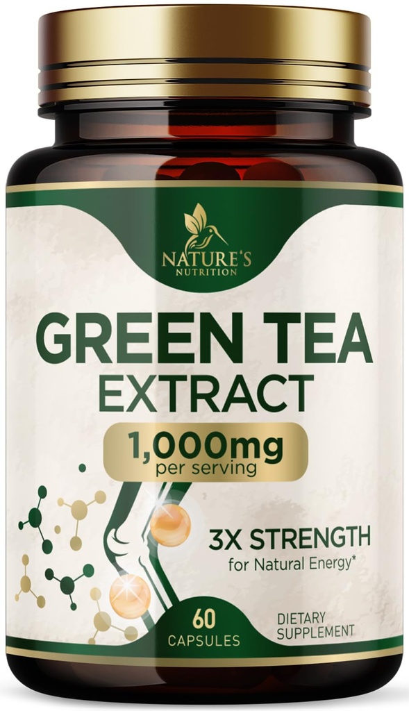 緑茶エキスのカプセル1000のmg - 標準化された45% EGCG及び98%のポリフェノール-自然エネルギーのための3X強さの緑茶の丸薬-サポート中心の健康、草の補足、ビーガン、非GMO - 60のカプセル