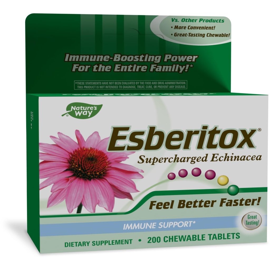 ESBERITOXスーパーチャージEchinacea - 免疫サポート - ハーブサプリメント - ワイルドインディゴルート - パープルコーンフラワー - ドイツ製 - 200錠