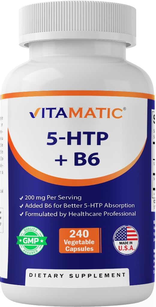 サービングごとのB6 5mgのVitamatic 5-HTP 200mg - 240ベジタリアンカプセル(5-Hydroxytryptophan) - (Griffonia Simplicifoliaの種のエキス)
