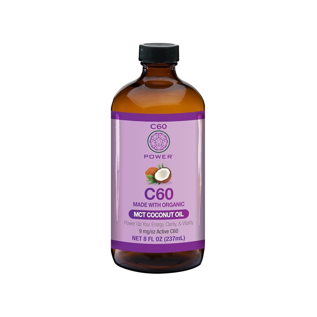 C60 Power - MCT 8-oz.- Organic MCT Coconut Oil, 8 Fl Oz, 99.99% Pure Carbon Fullerenes, Lift Oxidative Burden, Optimize Mitochondrial Function