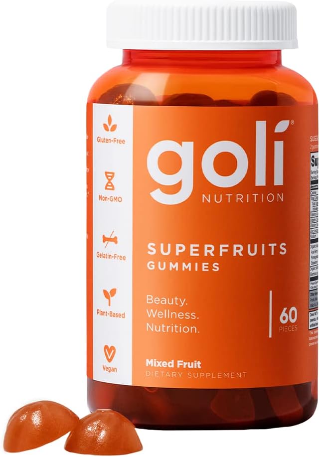 Goli Nutritional Supplement、SuperFruits Beauty Gummy Vitamin - 60カウント - コラーゲンプロモーション成分 - 混合フルーツ、ビーガン、植物ベースの、非GMO、グルテンフリー&ゼラチン無料