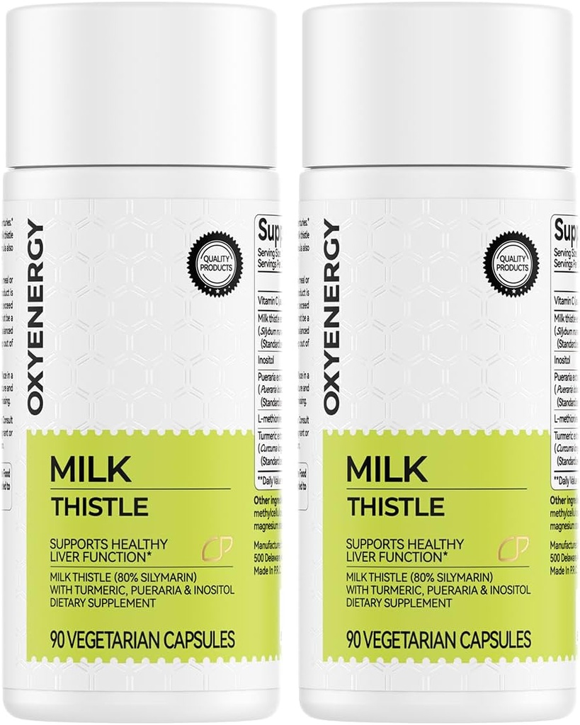 OxyEnergy Silymarin Milk Thistle 300mg Extract with Vitamin C, Inositol & Pueraria, Liver Detox & Repair Support, Antioxidant Support,90 Capsules,Pack of 2