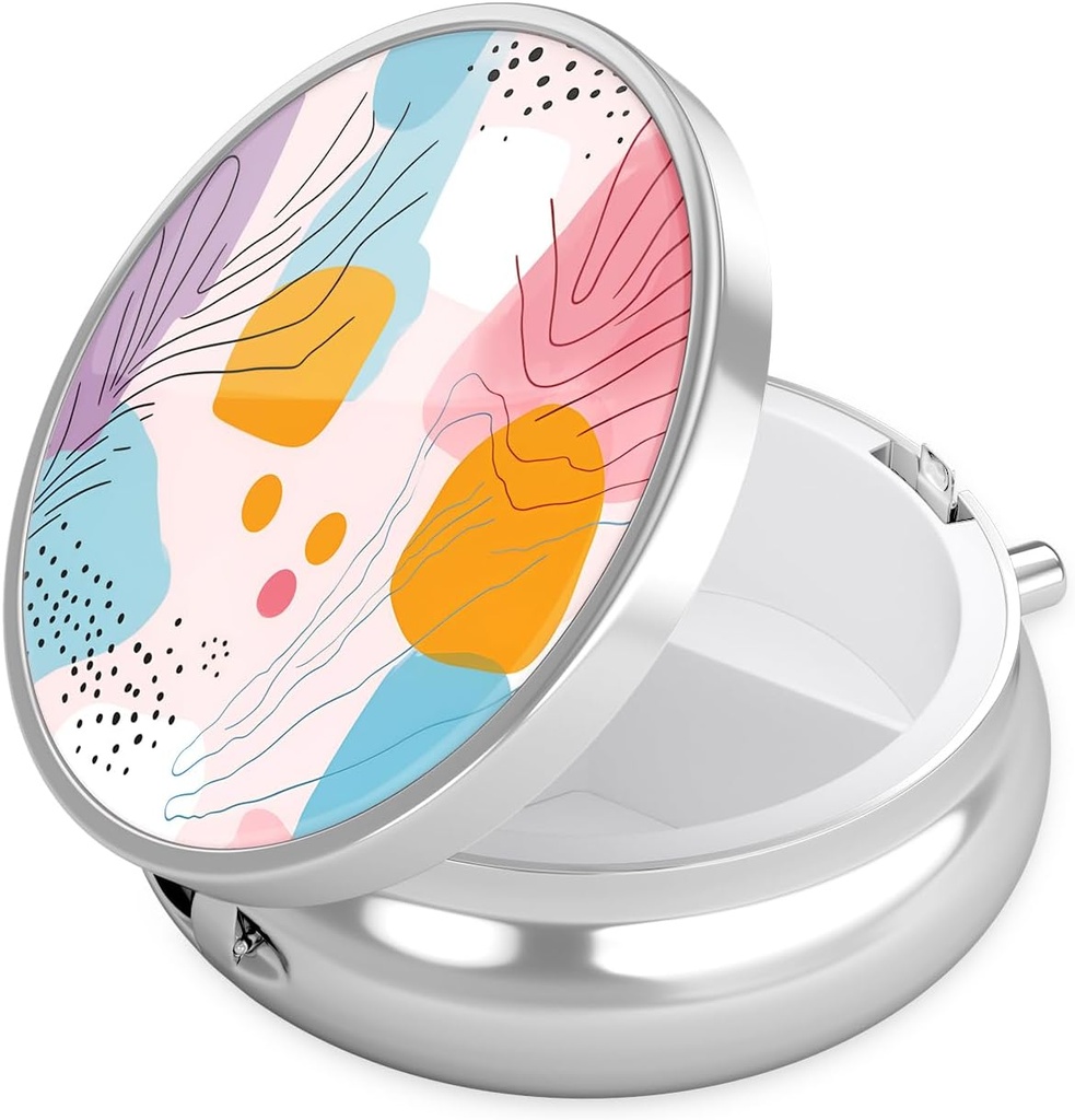 Nipichshaの丸薬箱、財布及びポケットのための小さい丸薬の箱、かわいい旅行薬のオルガナイザー、ビタミン、薬、魚油及び補足、A01-Art様式パターンを握る携帯用薬の容器のホールダー