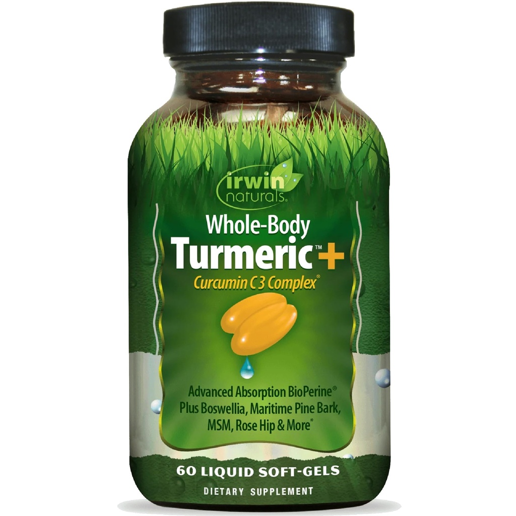 Irwinの自然な全ボディTurmeric+ - 60の液体のSoftgels - BioPerineの複雑な高められた吸収 - 30の合計のサービング