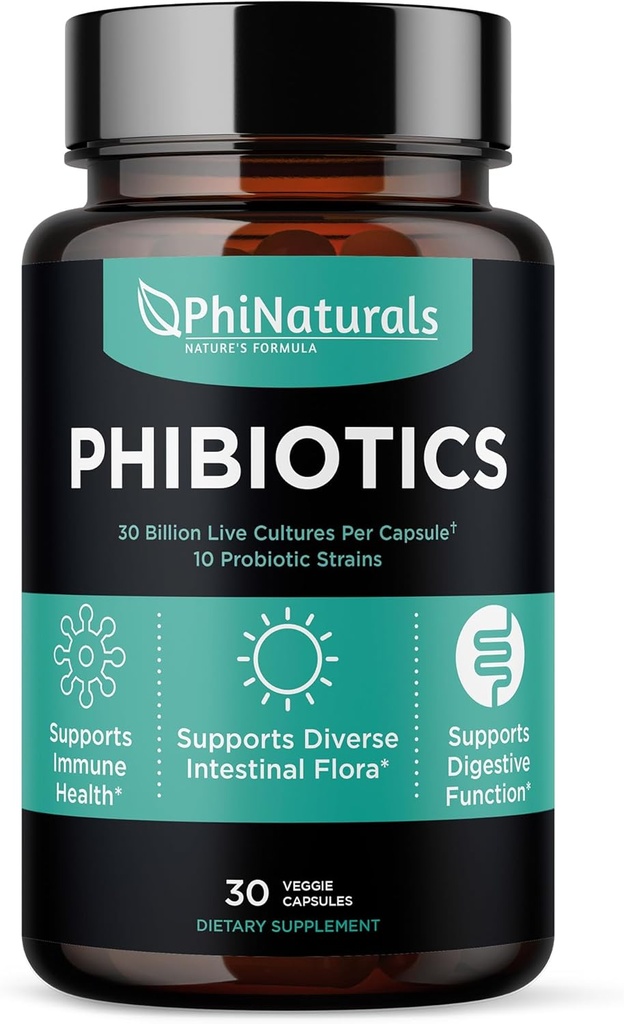 PhiNaturalsの高い効力のプロバイオティクス10の緊張30の鋼片CFU [30のビーガンカプセル] 女性および人の消化管の腸の健康のための-LactobacillusのAcdophilusのSalivariusのRhamnosusのBifidobacteriumのProbioticos