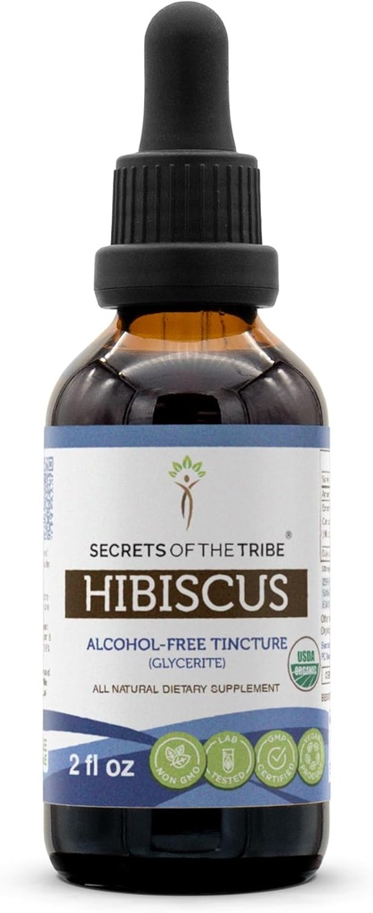 Tribe Hibiscus USDA Organicの秘密 | アルコールフリーエキス、高効力ハーブドロップ | 100%認定オーガニックハイビスカス サバイダリファドライフラワー2オンス製