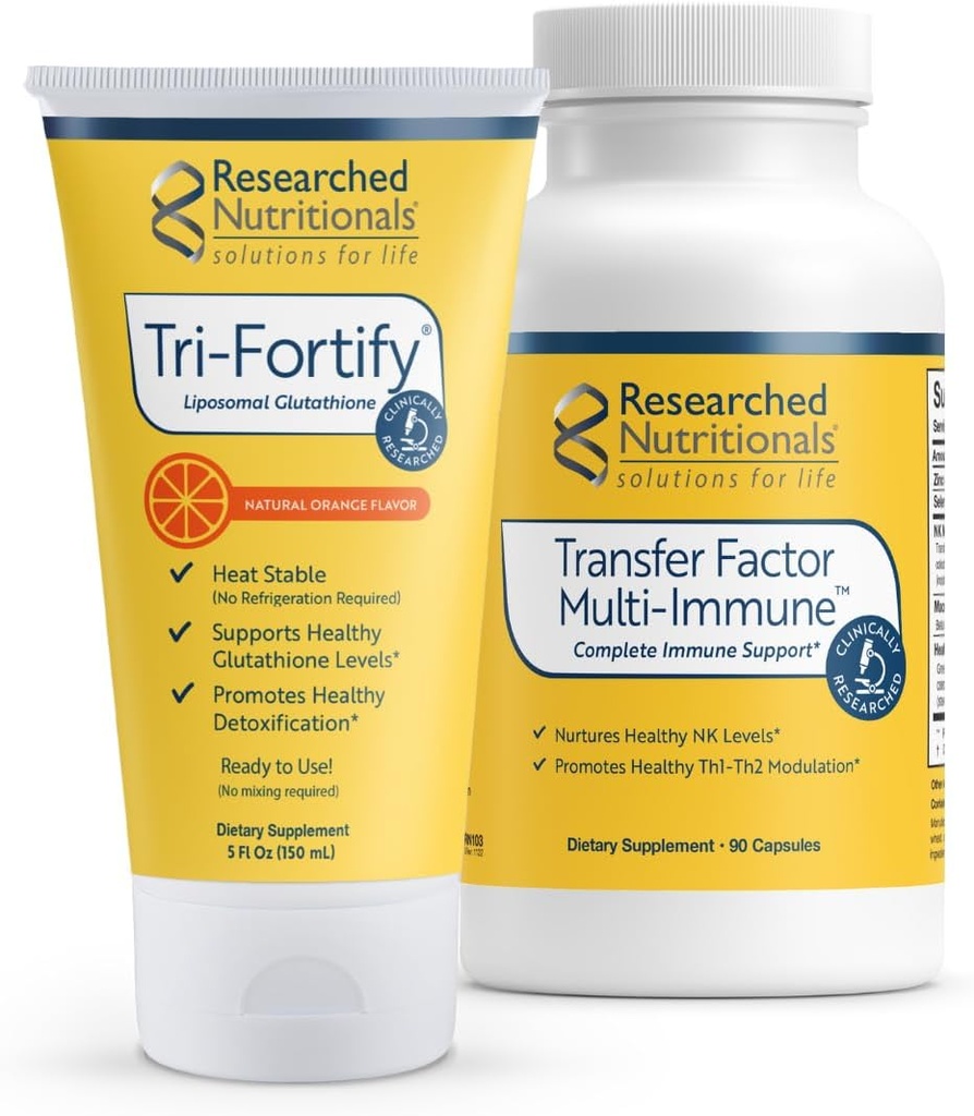 免疫サポートのための研究栄養剤のリポソームグルタチオン(450mg) + コロスタル&マッシュルームサプリメント - 高められた免疫デュオ - オレンジ+トランスファーマルチ免疫(2ピースセット)
