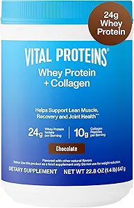 Vital Proteins Whey Protein Powder+ Collagen Peptides、24gプロテインサポートリカバリ&ジョイントヘルス、ビタミンC、約16サービング - バニラ21.7oz