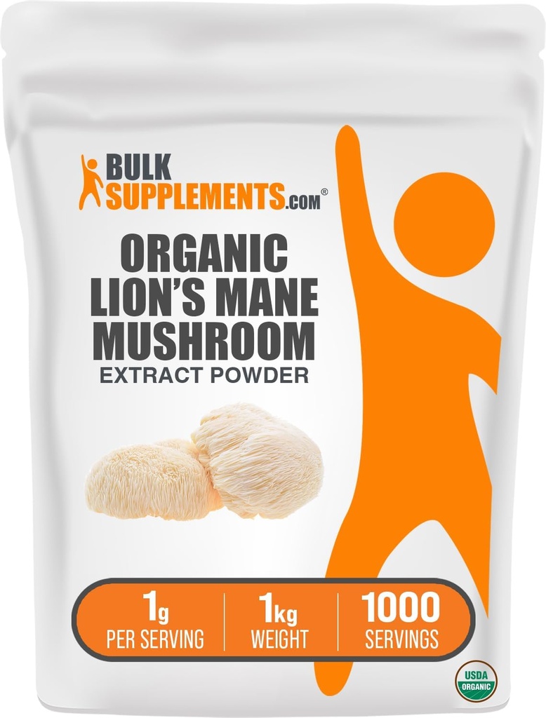 BulkSupplements.com Organic Lion's Mane Mushroom Extract Powder - Lions Mane Supplement Powder, Lion's Mane Extract - Mushroom Supplement, 1000mg per Serving, 5kg (11 lbs) (Pack of 5)