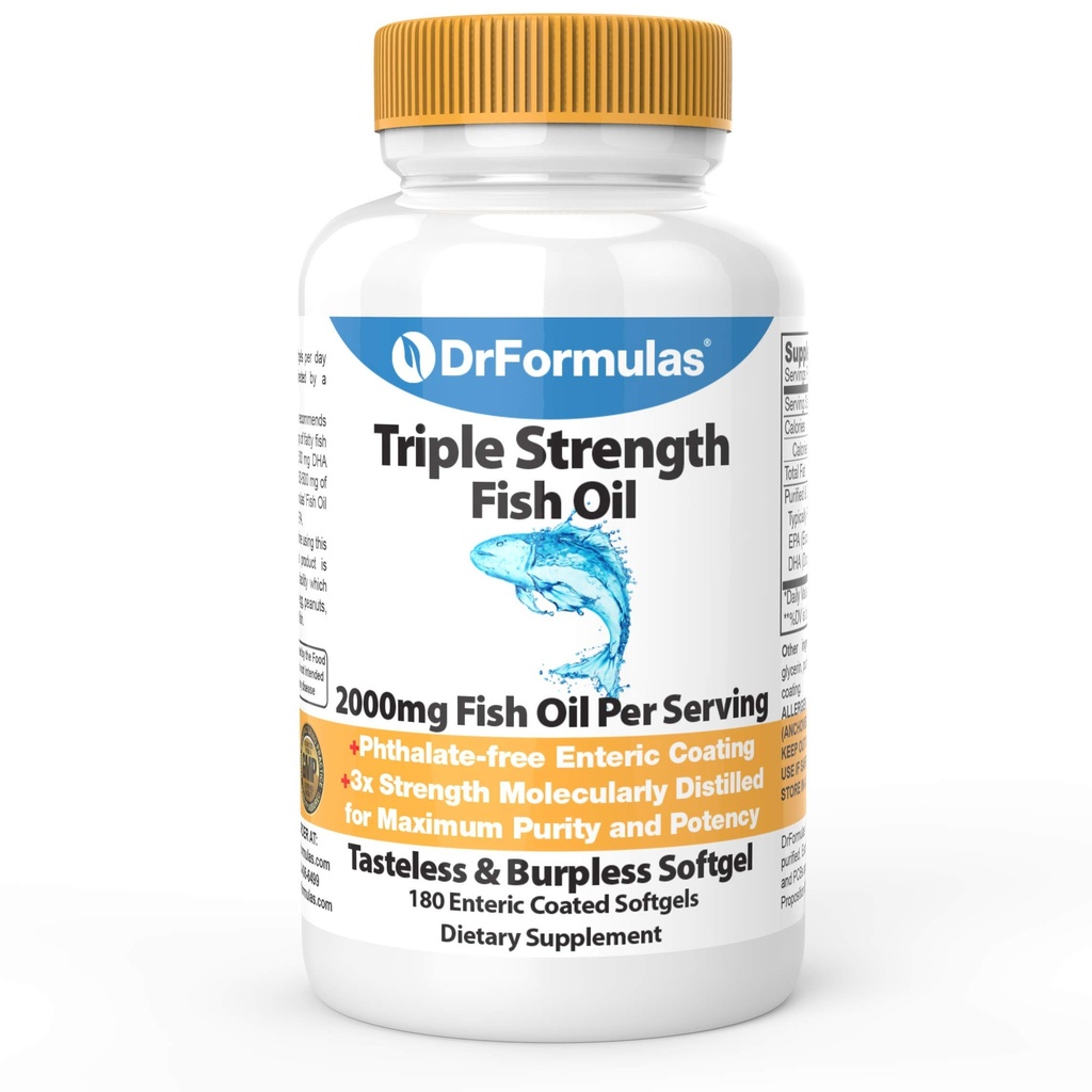 DrFormulas 2000mgはEPAおよびDHA、180のBurpless Softgelsが付いている三重強さのオメガ3の魚油を結合します