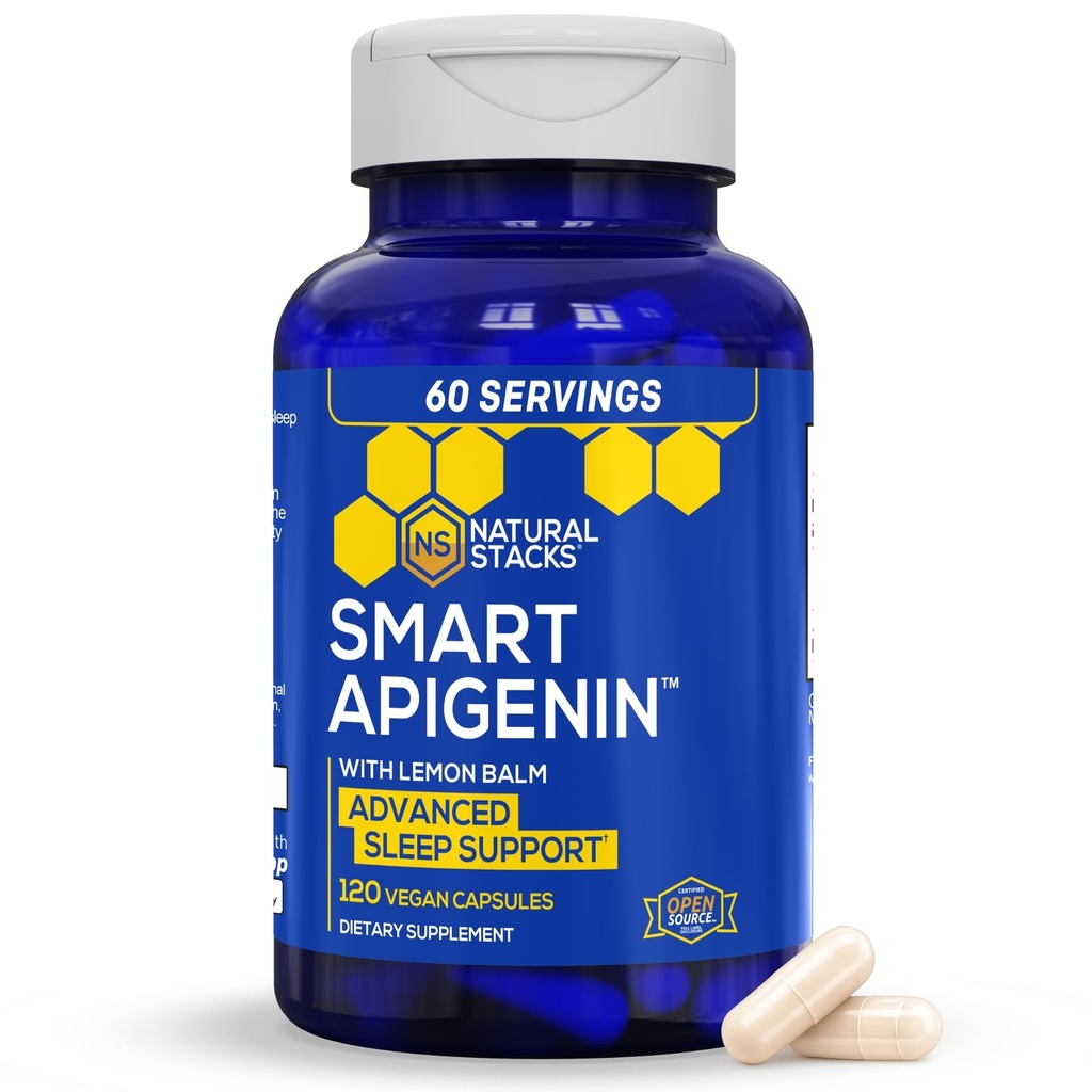 睡眠のための自然なSTAKS Apigeninの補足- 50mg Apigenin及び600mgのレモン バルム- Melatoninの自由な睡眠援助-圧力サポートのための情熱の花のエキスを使って* - 120のレモン バルムのカプセル