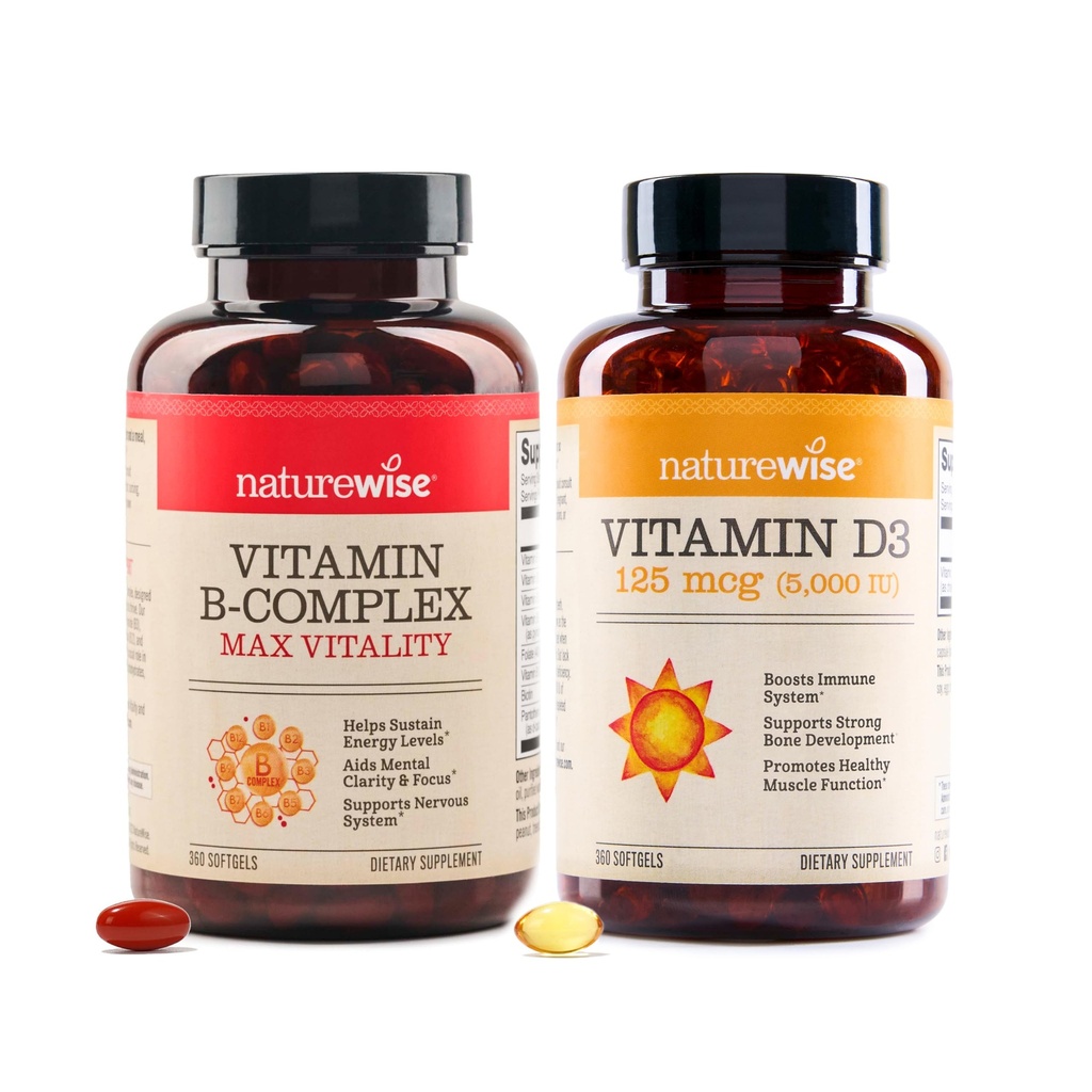 NatureWiseビタミンBコンプレックス360 Softgels[1年の供給]&ビタミンD3 5000iu 360カウントミニSoftgels[1年の供給]バンドル