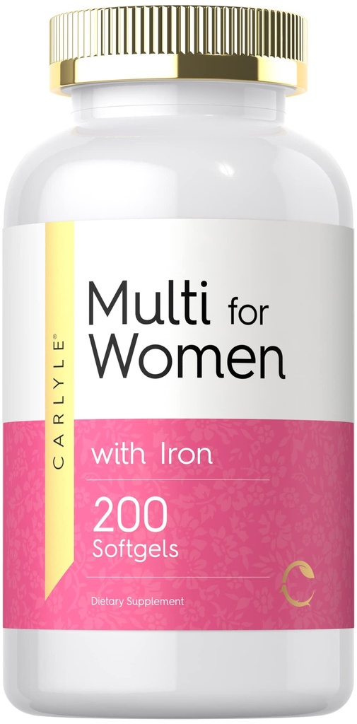 アイアンで女性のための車体マルチビタミン | 200 Softgels | エッセンシャルビタミン、ミネラル、オメガ | 栄養補助食品 | 非GMO&グルテンフリー