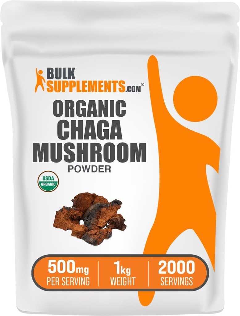 BulkSupplements.comオーガニックチャガマッシュルームパウダー - チャガマッシュルームサプリメント、スーパーフードサプリメント - ビーガン&グルテンフリー、500mg/サービング、1kg(2.2ポンド)(パッケージ1)