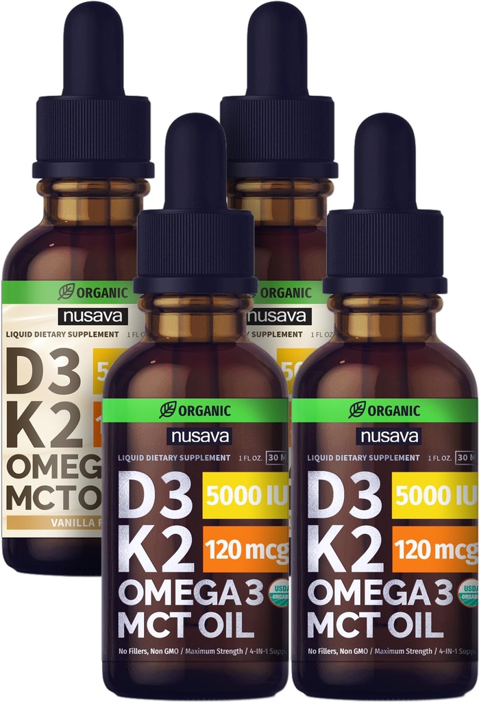 NUSAVAはD3 K2の液体の低下およびバニラによって味付けられるD3 K2の液体の低下の束-中心、接合箇所、骨、筋肉のための有効な液体のビタミン及び免疫サポート-非GMOのグルテンフリー、2pkそれぞれ