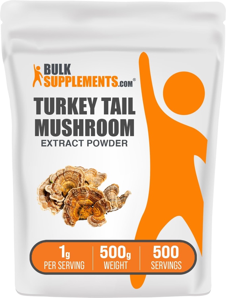 BulkSupplements.comトルコテールマッシュルームエキスパウダー - Coriolus Versicolorエキス、マッシュルームサプリメント - ビーガン&グルテンフリー、サービングあたり1g、500g(1.1ポンド)(パッケージ1)