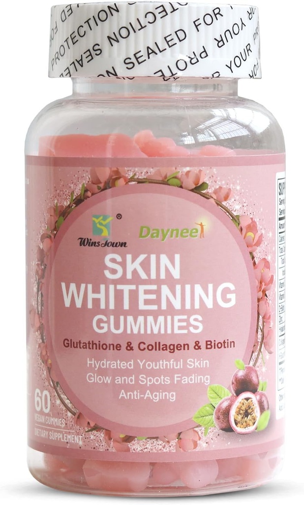 Skin Whitening Gummies, with Glutathione, Collagen and Bioth, Hydrated Youthful Skin, Glow and Spots Fading, Anti-Aging, 60 Count