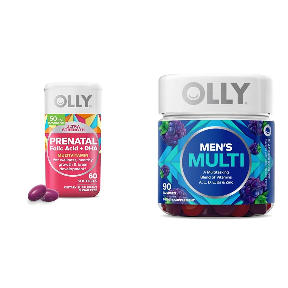 OLLY Prenatal Multivitamin Softgelsと男性のMultivitamin Gummy Vitaminsバンドル、60と90カウント