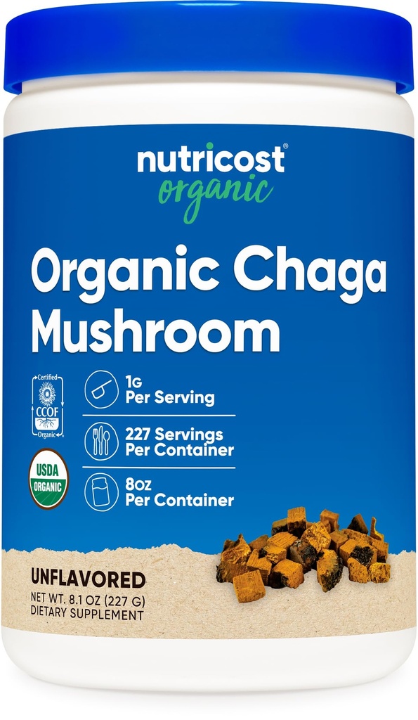 Nutricost 100%オーガニックチャガ茸パウダー8oz(227サービング) - 認定USDAオーガニック、グルテンフリー&非GMO