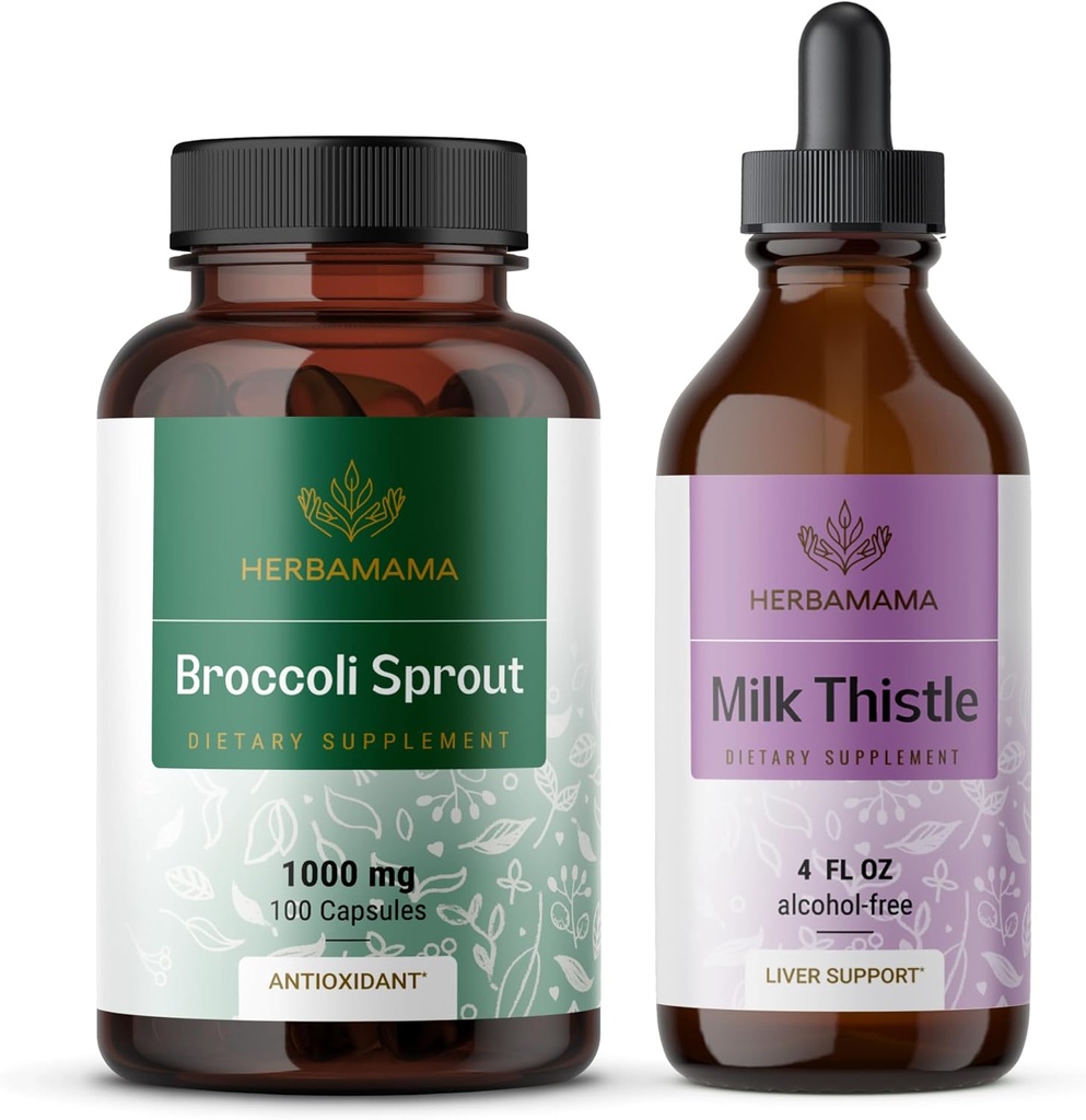 HERBAMAMAブロッコリーSproutとミルクアワーキット - 1000mgブロッコリーSproutカプセルのバンドル&ミルクアワーエキス4 fl oz - ビーガン、非GMO、砂糖&アルコールフリー - 2パック