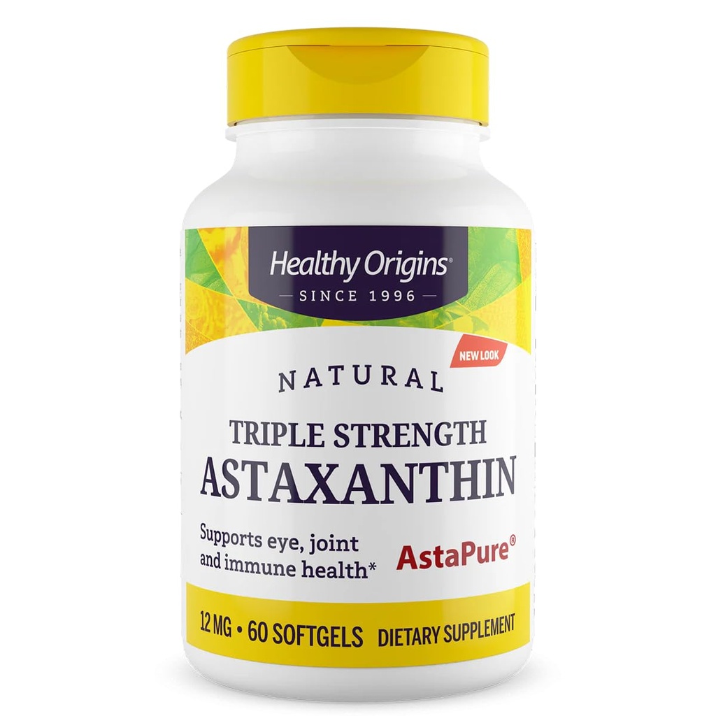健康な起源のアスタキサンチン12のmg (自然な、アステラス、三重強さ、非GMO、グルテンフリー、目のサポート、共同サポート、免疫サポート)、60のSoftgels