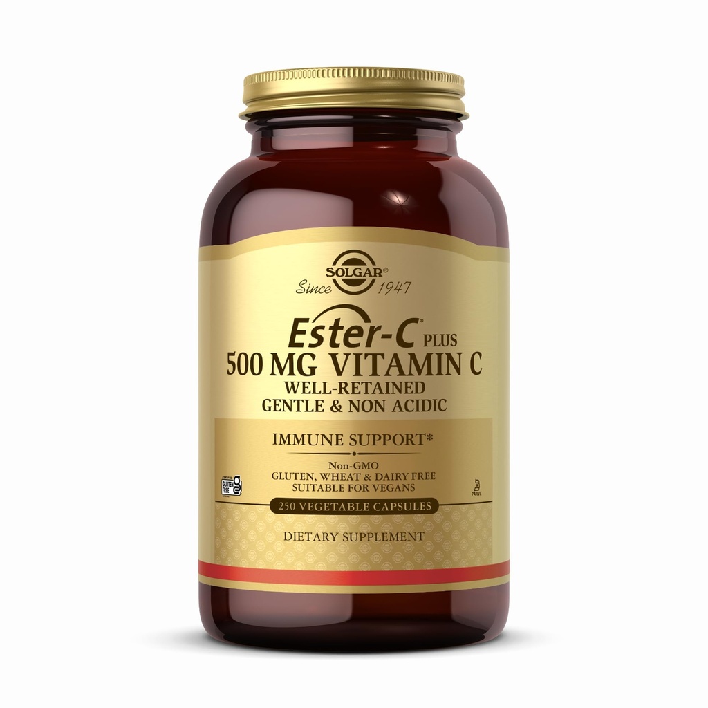 ソルガーエステルCプラス500mgビタミンC(アスコルベートコンプレックス) - 250野菜カプセル - 玄米&非酸性 - 抗酸化&免疫サポート - 非GMO、ビーガン、グルテンフリー、コシャ - 250サービング