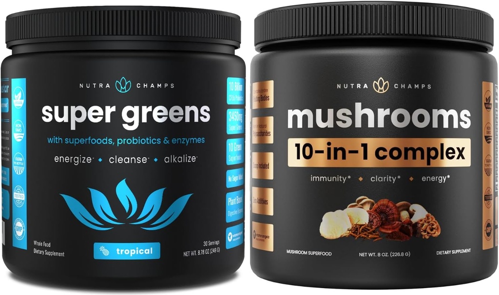 NutraChampsスーパーグリーントロピカル&スーパーマッシュルーム:究極のブレイン、グット&ボディブースト