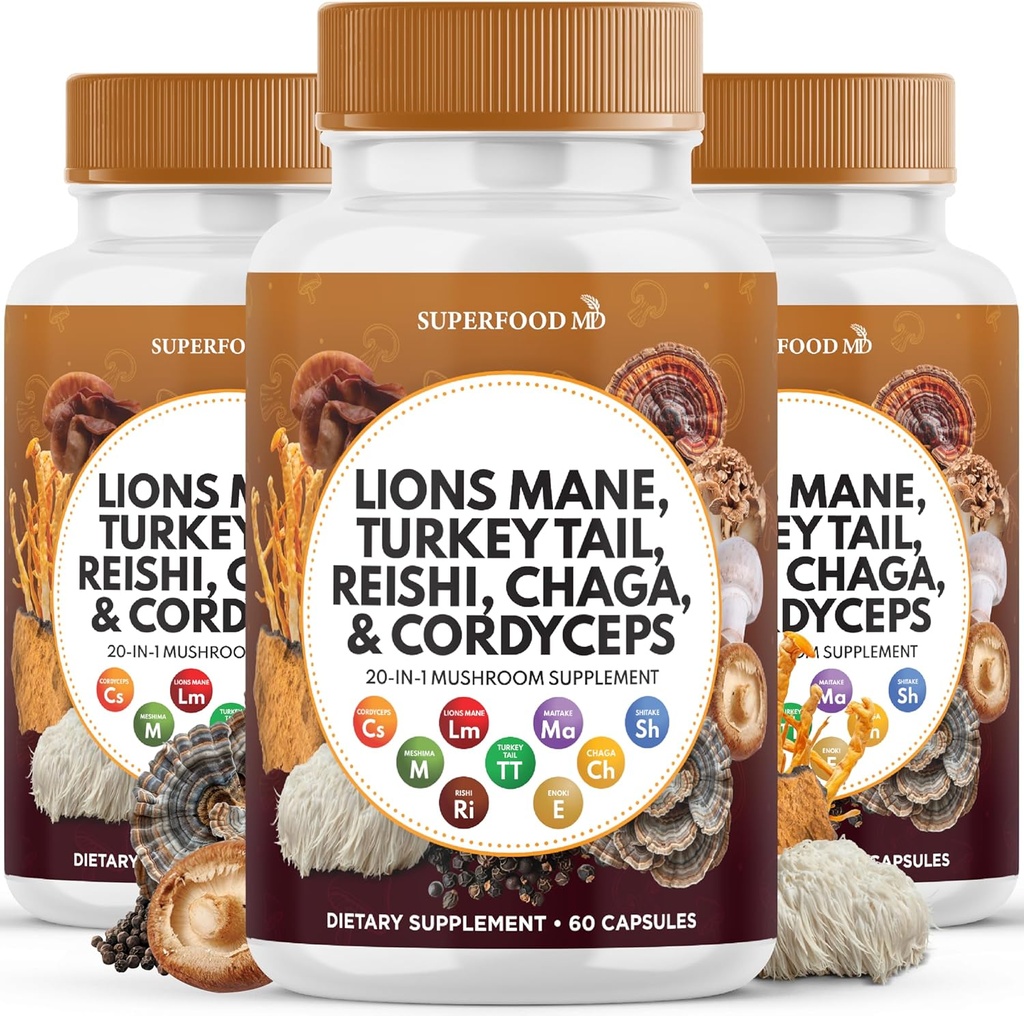 ライオンズ マネ キノコ サプリメント と トルコ テール Reishi Cordyceps chaga と マシュマロ ルート - 180 カウント