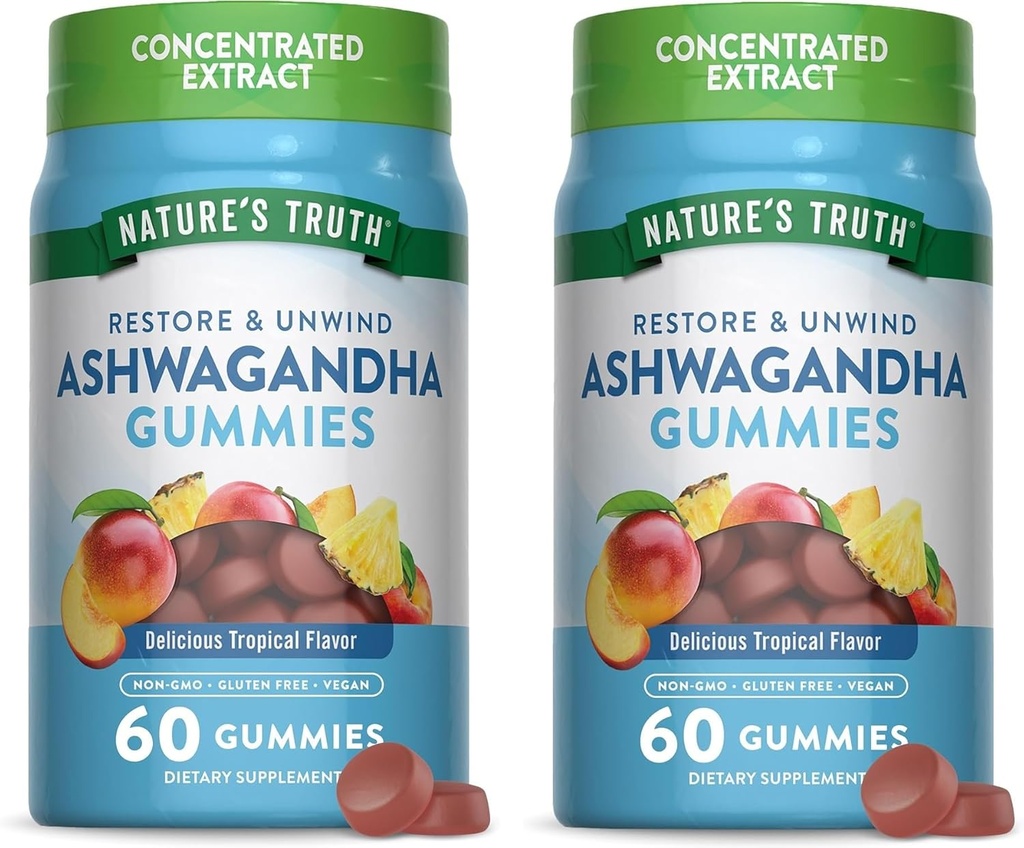 Nature's Truth Ashwagandha Gummies | 60 トロピカル・フレーバー・グミー | 完全菜食主義者、非GMO、グルテンフリーサプリメント