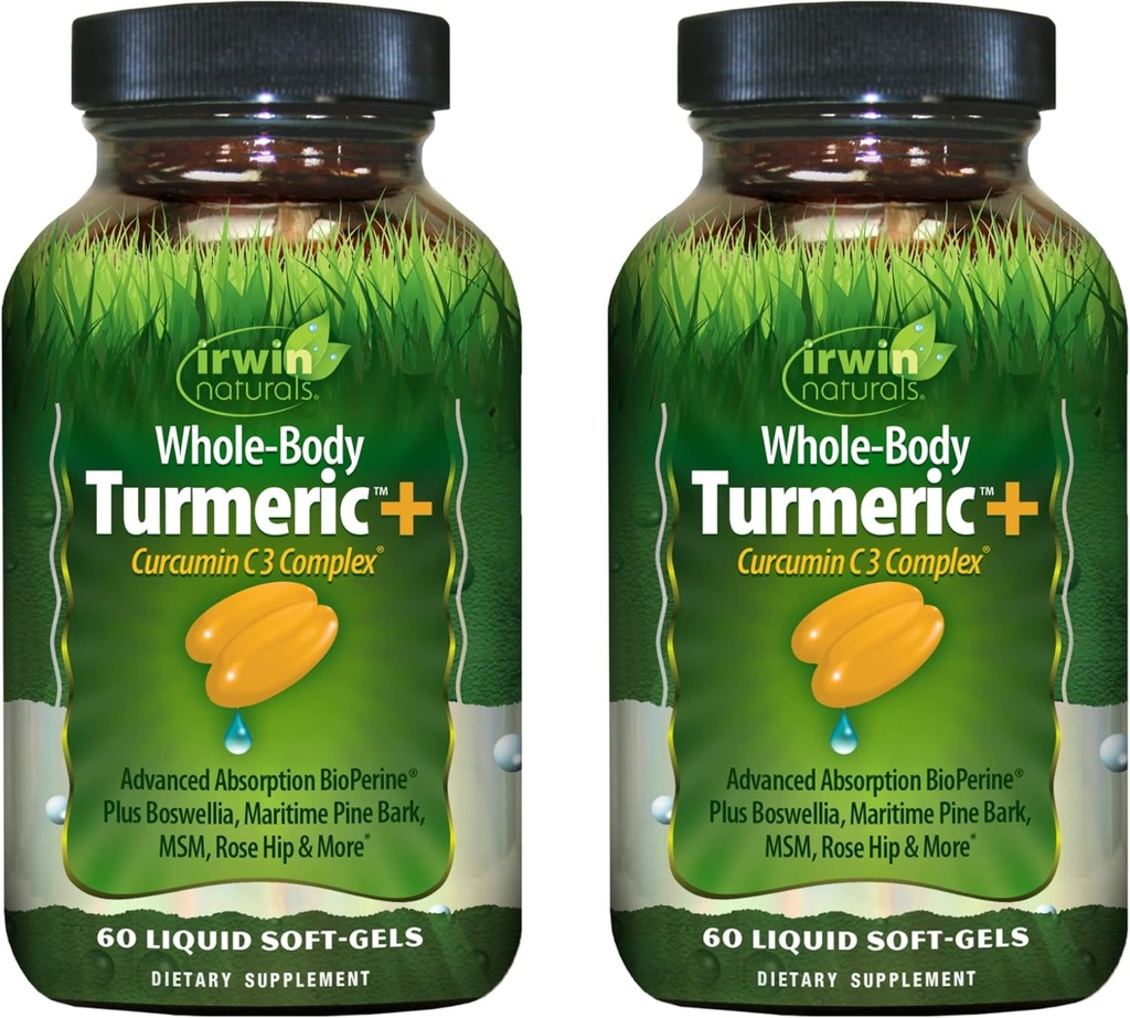 Irwin Naturals 全ボディ ターメリック + Curcumin C3 複合体 - 60 液体 ソフト ゲル、2 のパック - 全ボディ ウェルネスをサポート - 60 総サービング