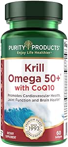Krill オメガ 50 プラス w/CoQ10 純度製品から - 1300mg キルオイルと魚油のブレンド - 100mg CoQ10 - 500mg 天然アスタキサンチン - 関節、脳の健康などのサポート - 60 ミニ Softgels